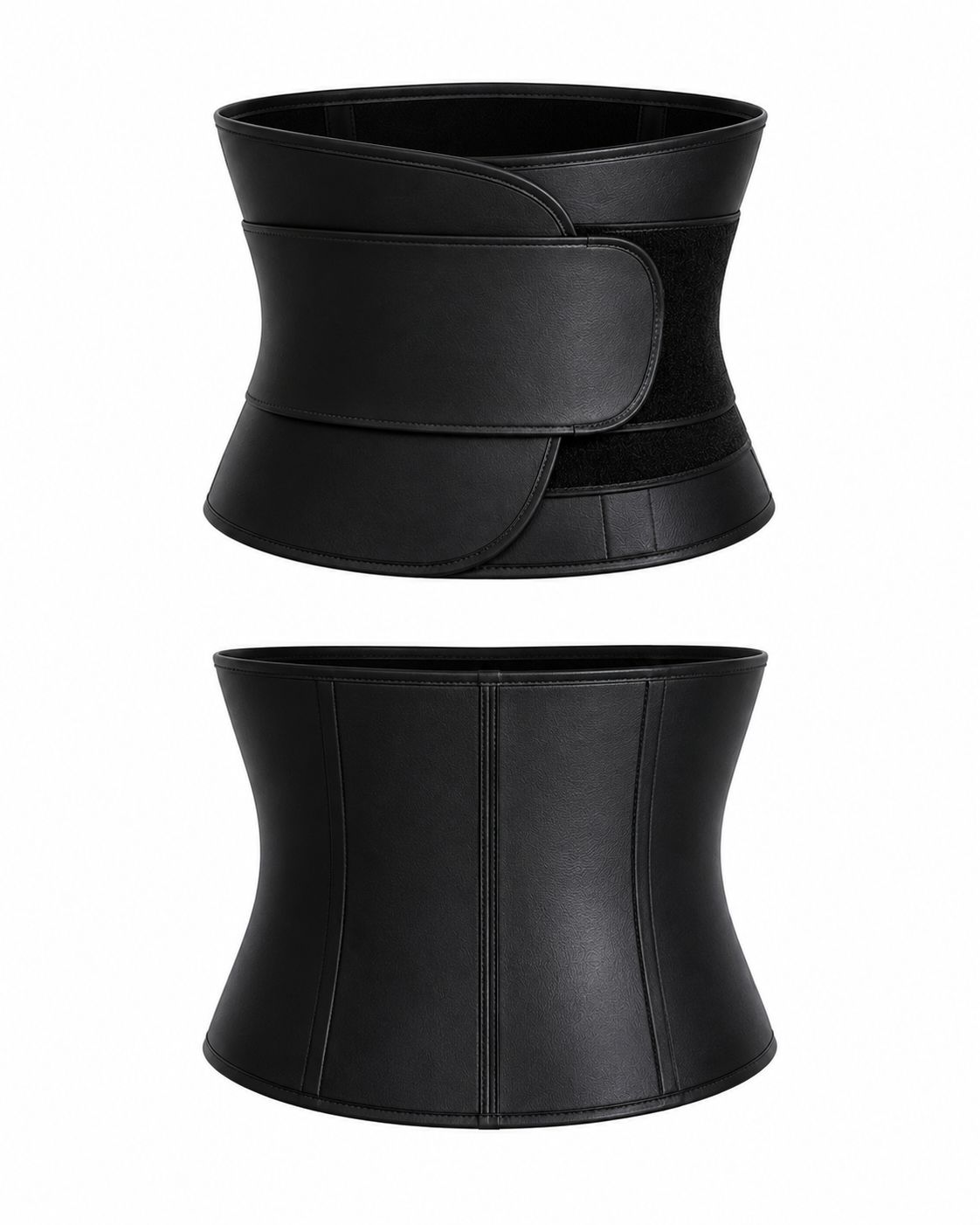 Ultimate Sculpt System — black Waist Contour Wrap, front and back.